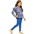 Girl’s Polyester Floral One Shoulder Jeggings Set (Blue) – view 5