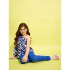 Girl’s Polyester Floral One Shoulder Jeggings Set (Blue) – view 4
