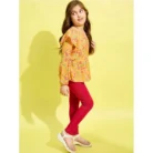 Girl’s Polyester Floral One Shoulder Jeggings Set (Yellow-Red) – view 3