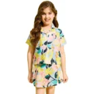 Girl’s Polyester Cotton Blend Pattern-Floral Short Sleeves Skorts Set (Blue-Multicolor) – view 5