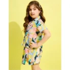 Girl’s Polyester Cotton Blend Pattern-Floral Short Sleeves Skorts Set (Blue-Multicolor) – view 4