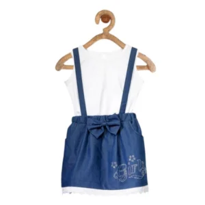 Girl’s Denim Embellished Sleeveless Skirt with inner (Dark Blue)