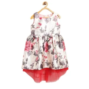 Girl’s Polyester & Net Inset Sleeveless Dress with Net Inset (Off White)