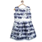 Girl’s Polyester Striped Sleeveless Dress (Navy Blue)