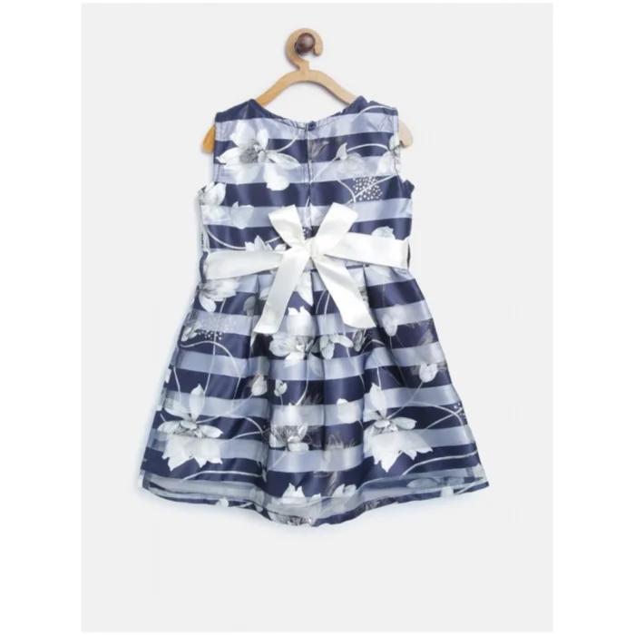 Girl’s Polyester Striped Sleeveless Dress (Navy Blue) – view 4