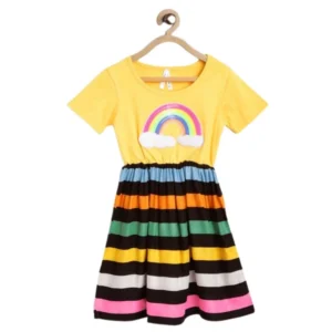 Girl’s Cotton Striped Short Sleeve Dress (Multicolor)