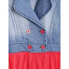 Girl’s Denim Roll Up Buttoned Dress (Blue-Red) – view 3