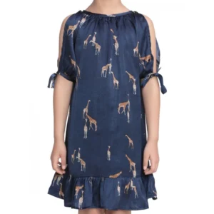 Girl’s Satin Animal Print Sleeveless Dress (Blue)