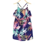 Girl’s Rayon Printed Shoulder Straps Dress (Navy Blue)