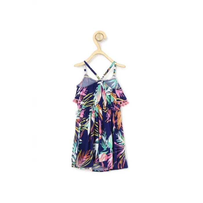 Girl’s Rayon Printed Shoulder Straps Dress (Navy Blue) – view 5