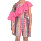 Girl’s Cotton & Polyester Printed 3/4th Sleeves Dress (Pink)