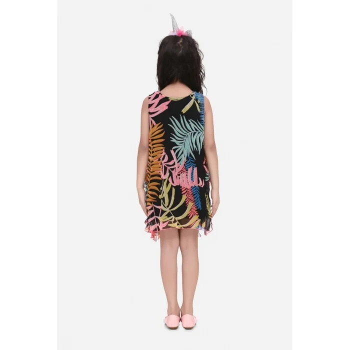 Girl’s Chiffon Ruffled Sleeveless Dress (Black) – view 5