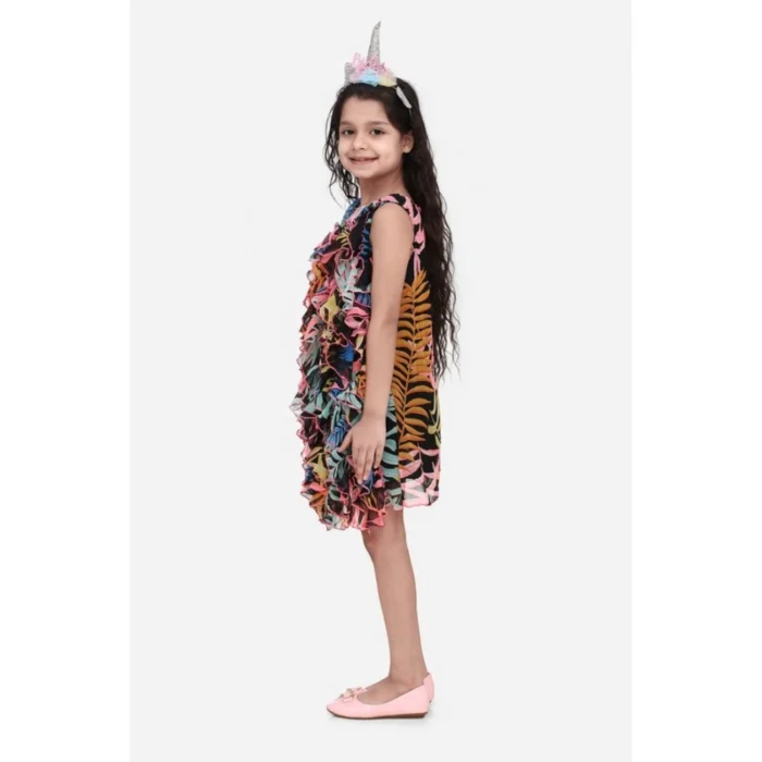 Girl’s Chiffon Ruffled Sleeveless Dress (Black) – view 4