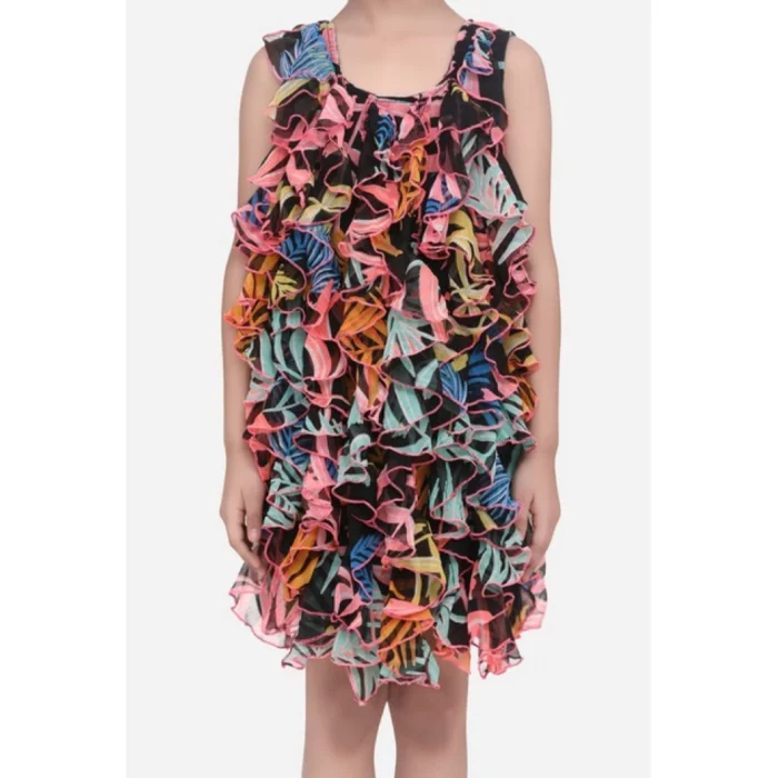 Girl’s Chiffon Ruffled Sleeveless Dress (Black)