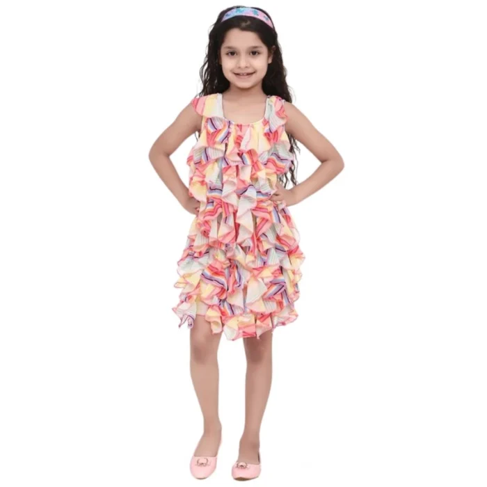 Girl’s Chiffon Ruffled Sleeveless Dress (Multicolor) – view 5