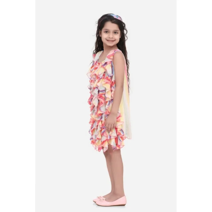 Girl’s Chiffon Ruffled Sleeveless Dress (Multicolor) – view 3