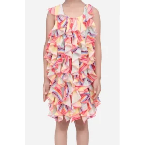 Girl’s Chiffon Ruffled Sleeveless Dress (Multicolor)