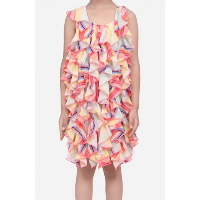 Girl’s Chiffon Ruffled Sleeveless Dress (Multicolor)