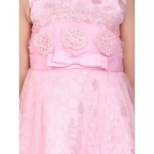 Girl’s Net Embroidered Sleeveless Dress (Pink)