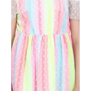 Girl’s Polyester Self Design Cold Shoulder Dress (Multicolor)