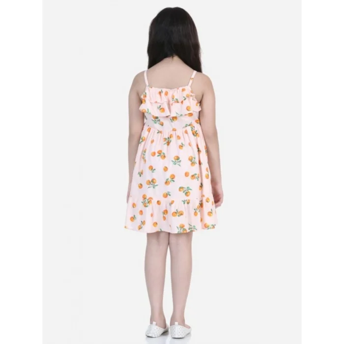 Girl’s Rayon Printed Sleeveless Dress (Orange) – view 4
