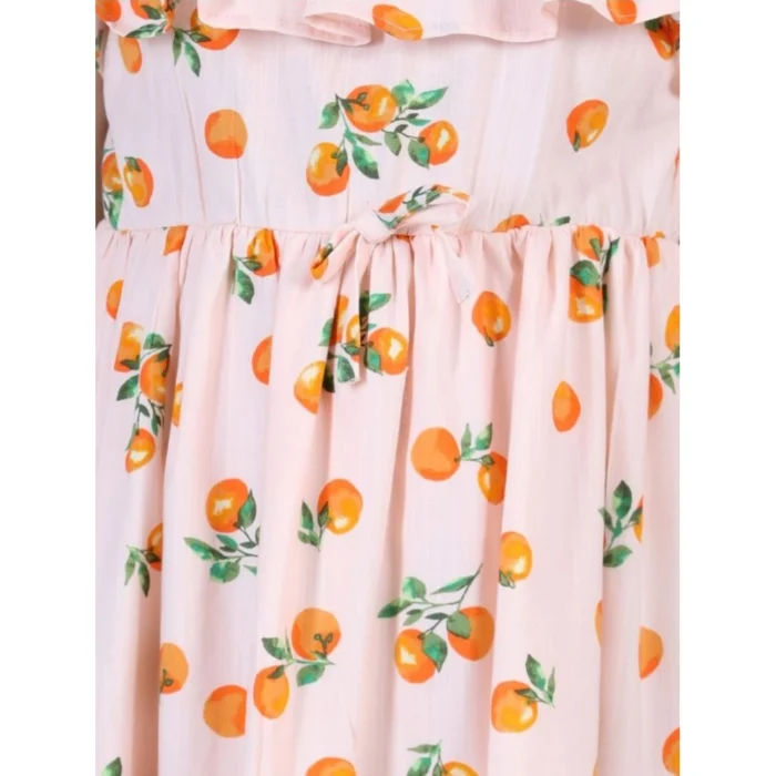 Girl’s Rayon Printed Sleeveless Dress (Orange) – view 3