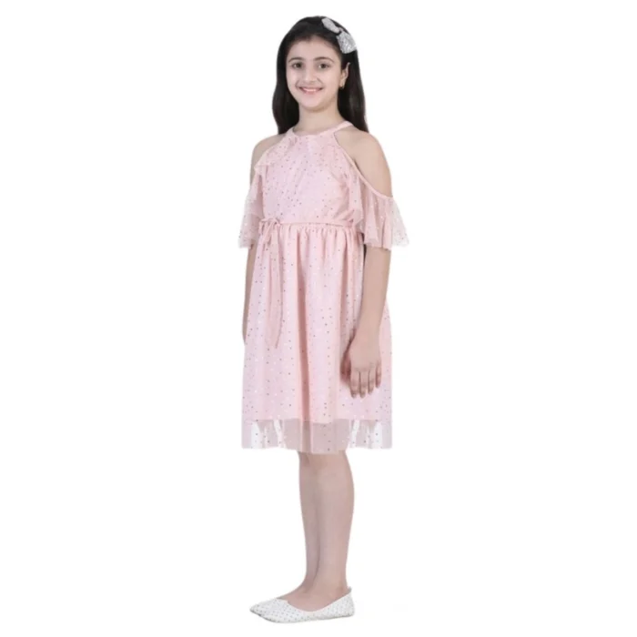 Girl’s Net Printed Sleeveless Dress (Blush Pink) – view 5