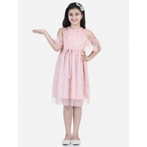 Girl’s Net Printed Sleeveless Dress (Blush Pink)