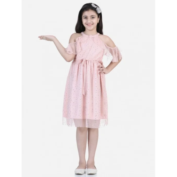 Girl’s Net Printed Sleeveless Dress (Blush Pink)