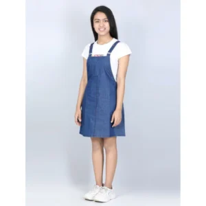 Girl’s Denim Solid Sleeveless Dress (Blue) – view 2