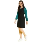 Girl’s Polyester Printed Long Sleeves Dress (Black-Green) – view 5
