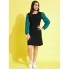 Girl’s Polyester Printed Long Sleeves Dress (Black-Green) – view 4