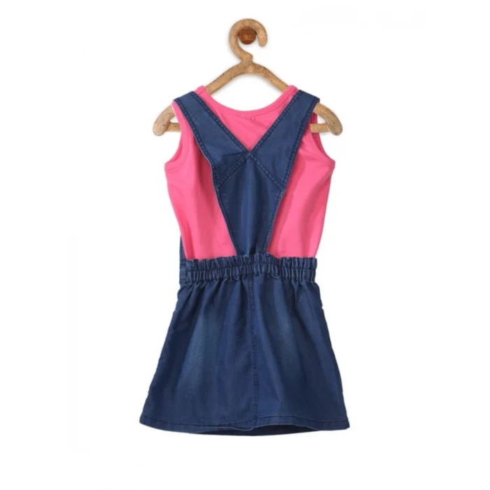 Girl’s Denim & Cotton Bow Sleeveless Dungaree (Pink) – view 4