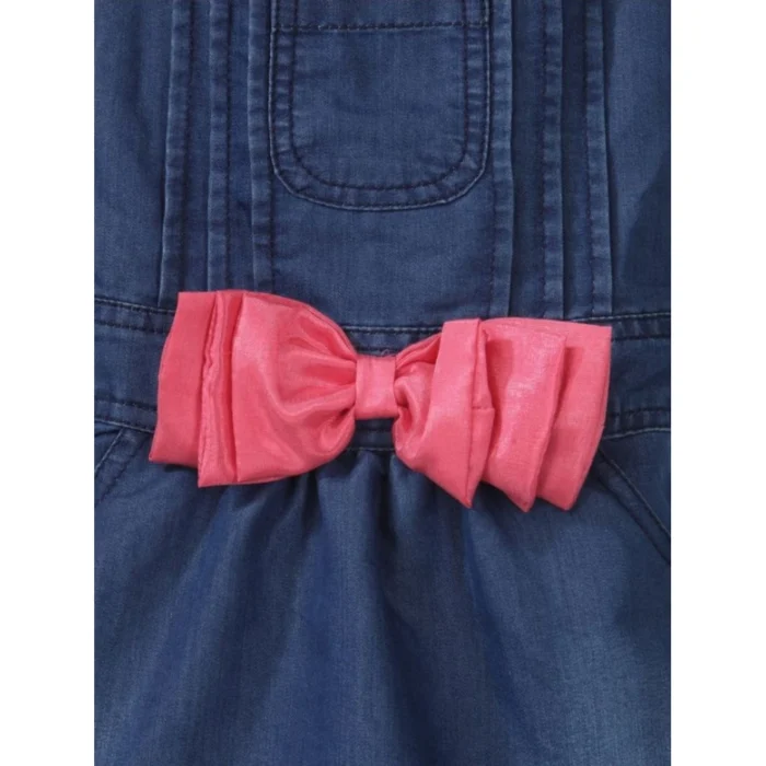 Girl’s Denim & Cotton Bow Sleeveless Dungaree (Pink) – view 3