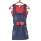 Girl’s Denim & Cotton Bow Sleeveless Dungaree (Red)