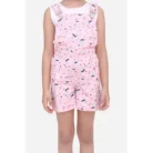 Girl’s Inner- Cotton Printed Sleeveless Dungaree (Light Pink)