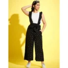 Girl’s Cotton Printed Sleeveless Dungaree (Black-White)