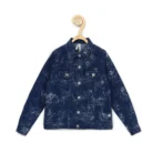 Girl’s Denim Washed Flutter Jacket with Crinkle (Blue)