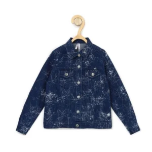 Girl’s Denim Washed Flutter Jacket with Crinkle (Blue)