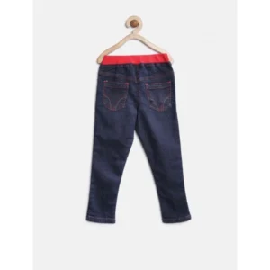Girl’s Denim Ribbed Elasticated Jeans (Red-Blue)