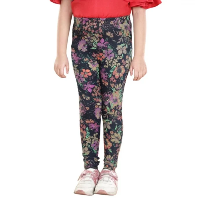 Girl’s Cotton Lycra Floral Elasticated Jeggings (Multicolor) – view 5