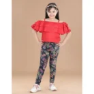 Girl’s Cotton Lycra Floral Elasticated Jeggings (Multicolor)