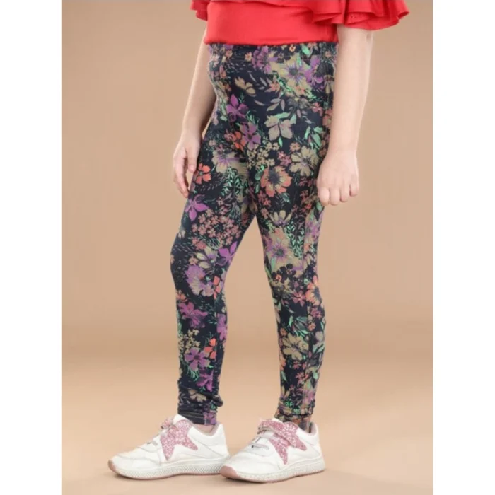 Girl’s Cotton Lycra Floral Elasticated Jeggings (Multicolor) – view 4