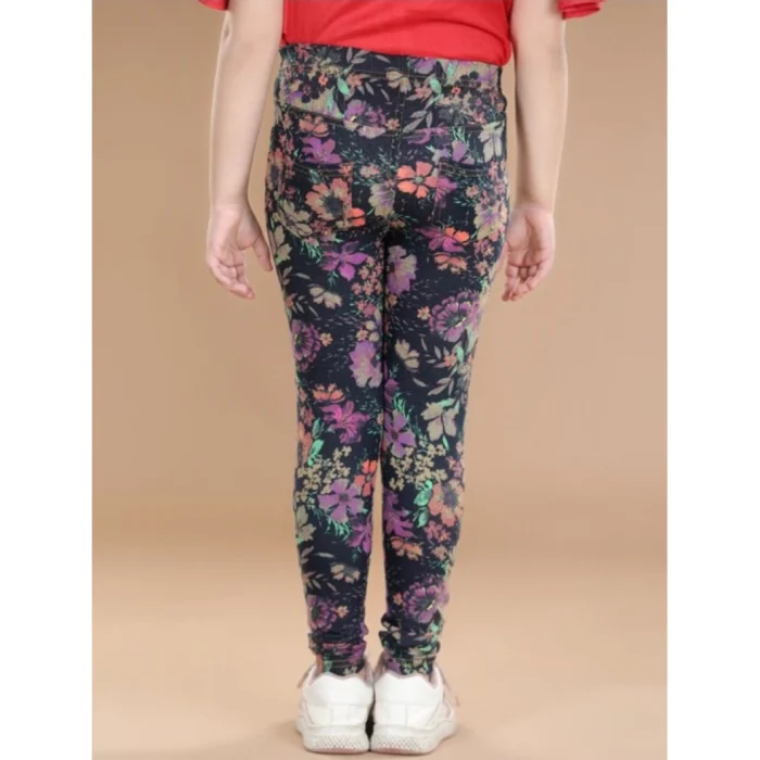 Girl’s Cotton Lycra Floral Elasticated Jeggings (Multicolor) – view 3