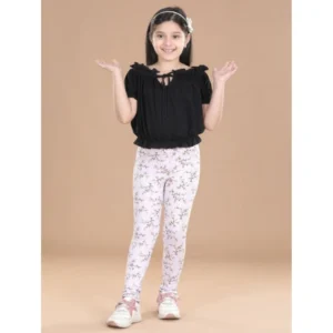Girl’s Cotton Lycra Floral Elasticated Jeggings (Multicolor)