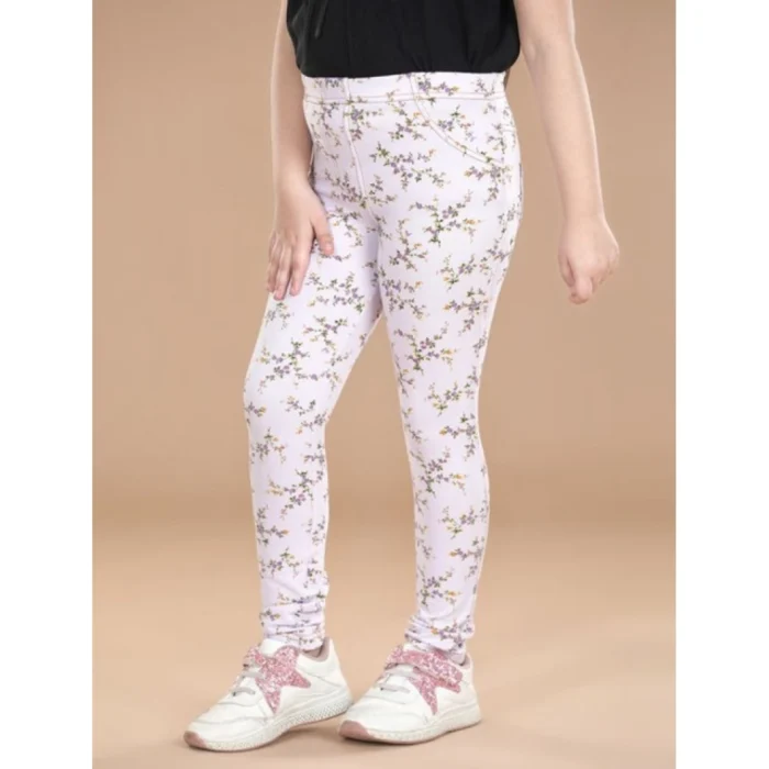 Girl’s Cotton Lycra Floral Elasticated Jeggings (Multicolor) – view 4