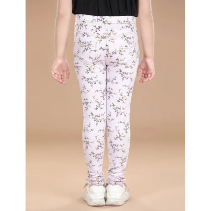 Girl’s Cotton Lycra Floral Elasticated Jeggings (Multicolor) – view 3