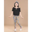 Girl’s Cotton Lycra Floral Elasticated Jeggings (Multicolor)