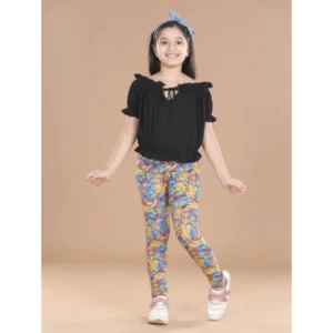 Girl’s Cotton Lycra Floral Elasticated Jeggings (Multicolor)