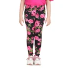 Girl’s Cotton Lycra Floral Elasticated Jeggings (Black-Pink) – view 5